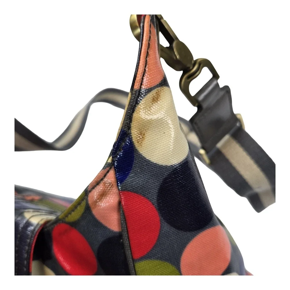 Boden Polka Dot Coated Cotton Canvas Hobo Bag Oilcloth Crossbody Strap Large Y2K